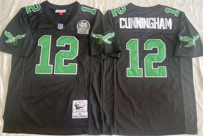 Men's Black Philadelphia Eagles #12 Randall Cunningham Throwback Stitched Football Jersey